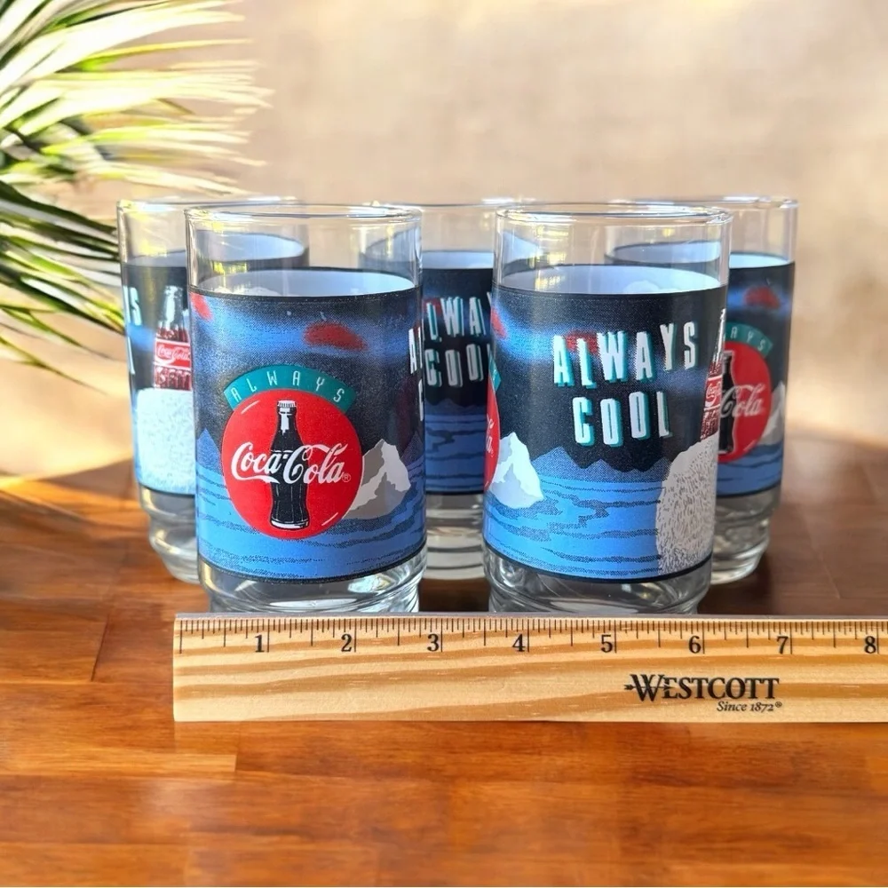 Vintage Coca-Cola Polar Bear Glass Tumblers - Set of 5 Measurements in pictures.